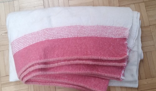 Pink white blanket wool blend - blanket,